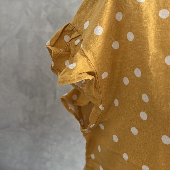 Ellen Tracy Women Yellow Polka dot Linen Blouse, size M, NWT - Picture 2 of 7